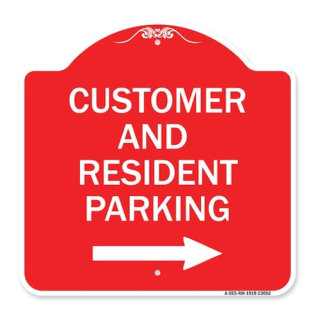 Signmission Reserved Parking Customer and Visitor Parking With Right Arrow, Red & White, A-DES-RW-1818-23052 A-DES-RW-1818-23052